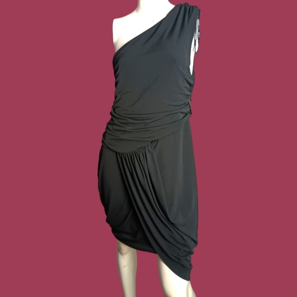 allen b dresses one shoulder womens silver ALLEN B dress metallic sheath one shoulder club party XS 2